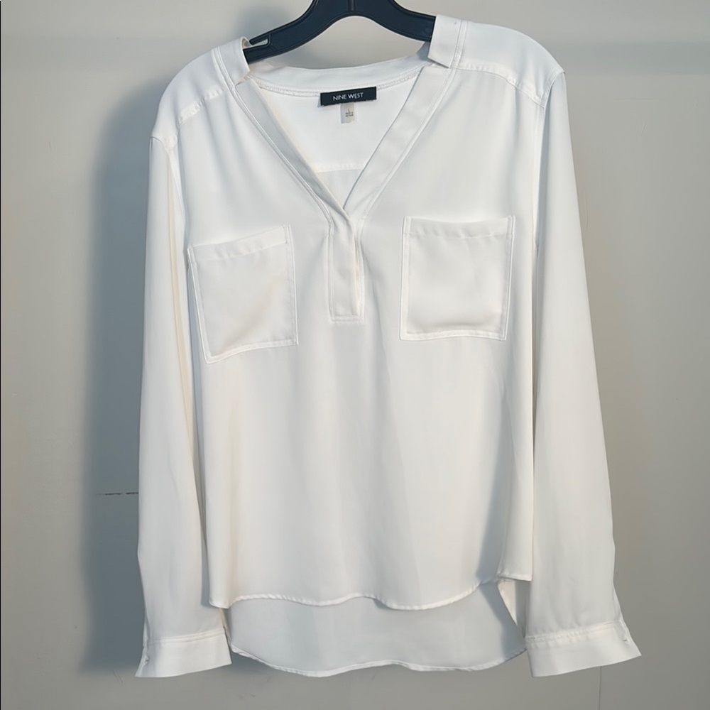 Nine West White Relaxed Buttoned Blouse